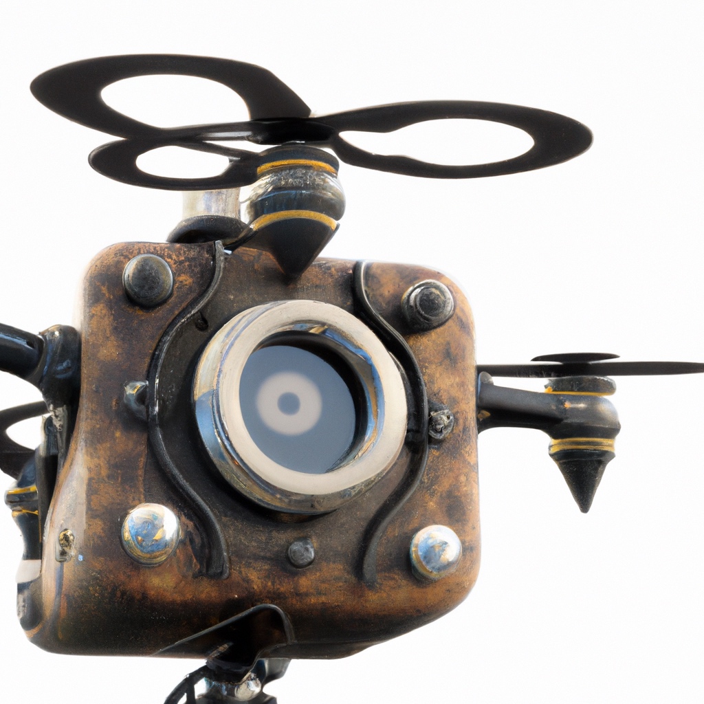 Splash image with a drone-like robot, steampunk style